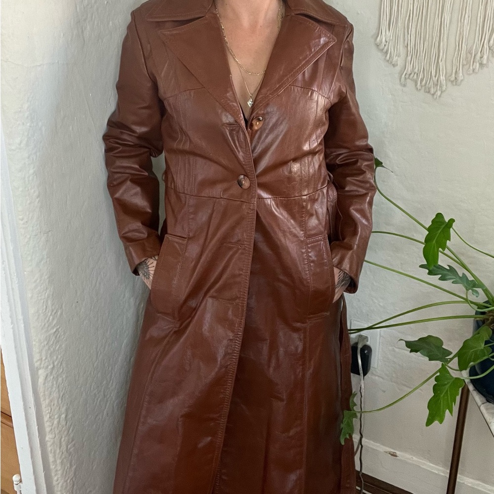 Brown Leather Vintage Women's Coat